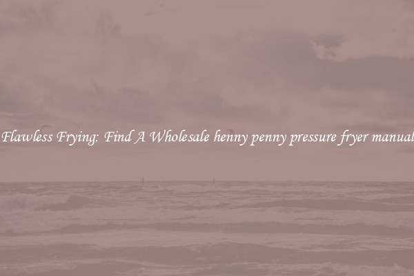 Flawless Frying: Find A Wholesale henny penny pressure fryer manual